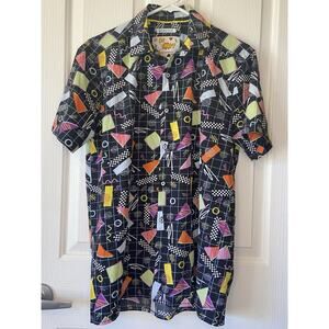 Oh Snap Drill Clothing Co. Geo Retro 80s 90s Stretch Button Up Shirt Mens Small